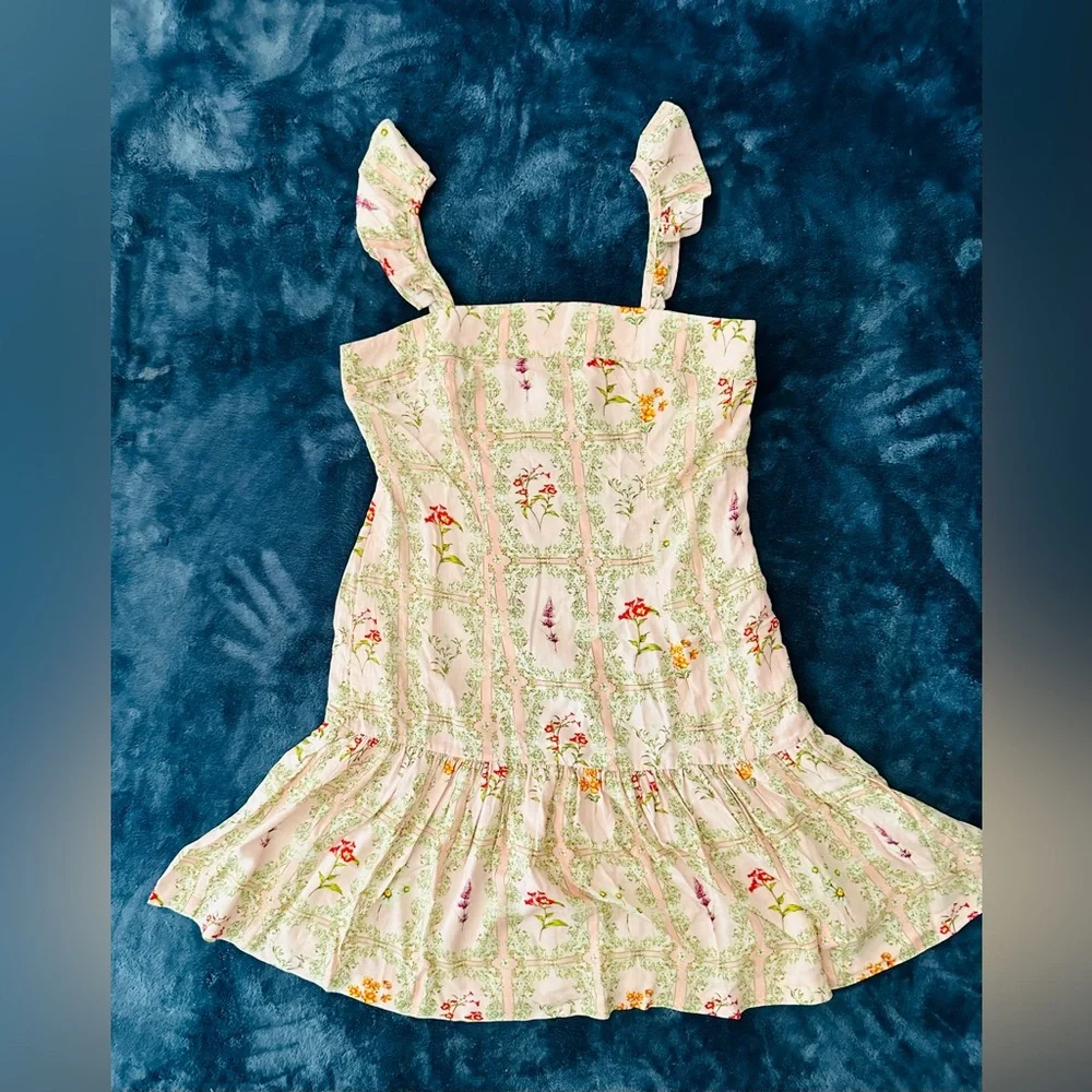 Agua Bendita x Target Dainty Floral Tile Print Flutter Sleeves Mini Dress. EUC - Picture 2 of 8